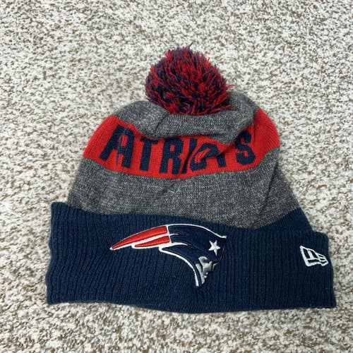 New England Patriots Hat Beanie Mens One Size Gray New Era NFL Football Pom Knit