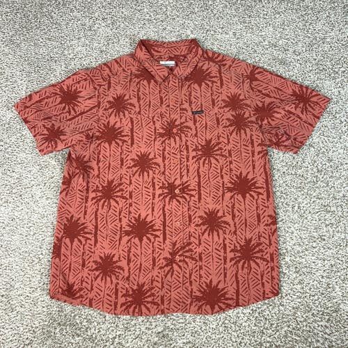 Columbia Shirt Mens Extra Large Red Palm Tree Button Up Short Sleeve Hawaiian