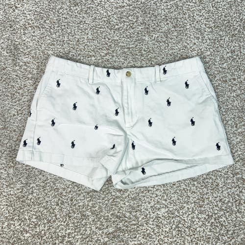 Ralph Lauren Sport Shorts Womens 12 White All Over Pony Logo Chino Embroidered