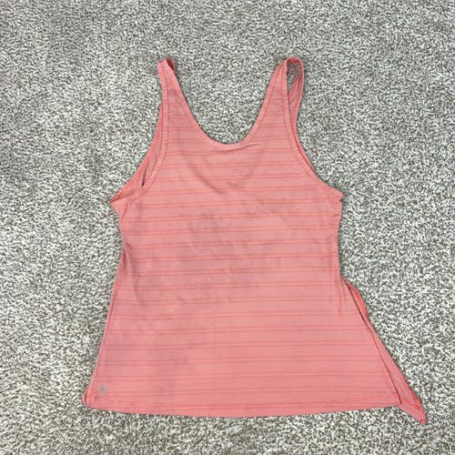 Athleta Tank Top Womens Medium Pink Coral Striped Side Slit Yoga Gym Workout Run