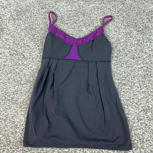 Lululemon Tank Top Womens 4 Gray Purple Built In Bra Ruched Pleated Yoga Gym Run
