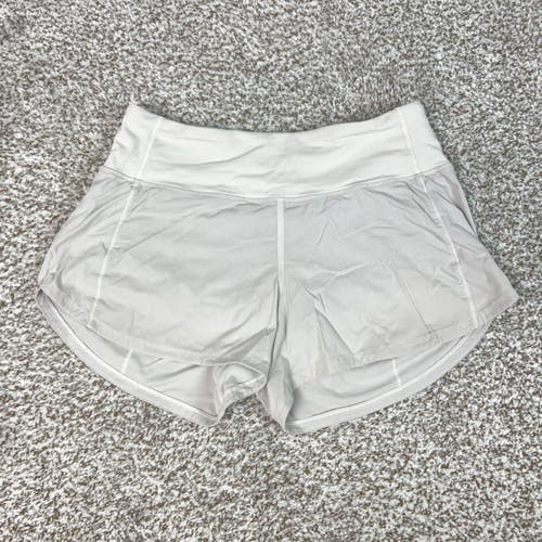 Lululemon Shorts Womens 4 Beige Lined Running Speed Up Logo Gym Workout Sport
