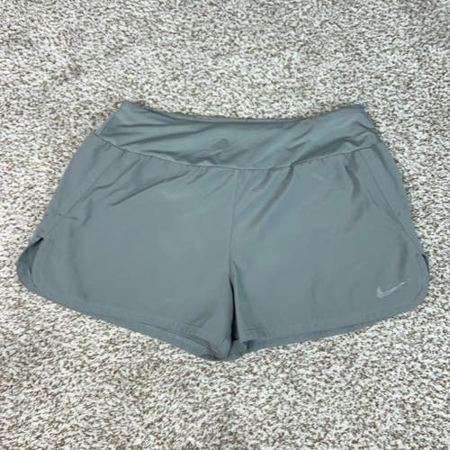 Nike Shorts Womens Large Gray Dri FIT Lined 3" Running Athletic Gym Zip Pocket