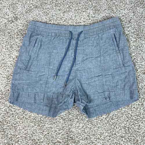 Athleta Shorts Womens 10 Blue Linen Cabo 4" Drawstring Pockets Casual Summer