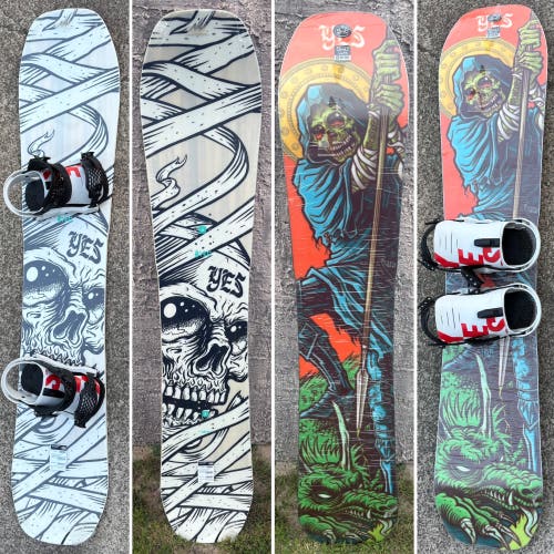 BRAND NEW 155cmW Yes. All In Snowboard With BRAND NEW Yes. IPO Bindings (size medium)