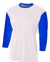 A4 Adult XL White with Royal Blue 3/4 Length Sleeves T-Shirt (New)