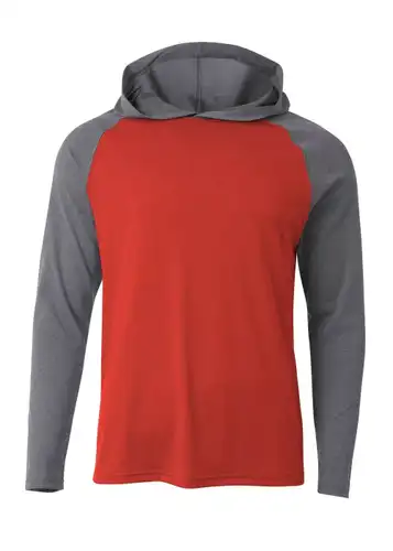 A4 Adult Small Heather Red Hooded Tee with Medium Grey Raglan Sleeves and Hood (New)