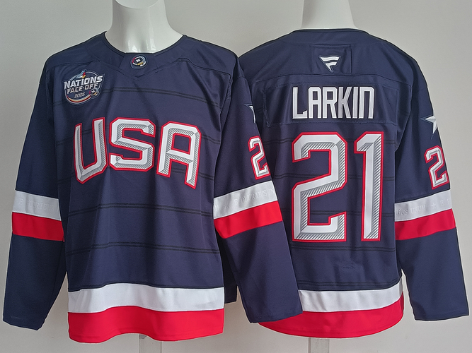 Men's USA LARKIN 21 Stitched Jersey Ice Hockey Jersey Size 50