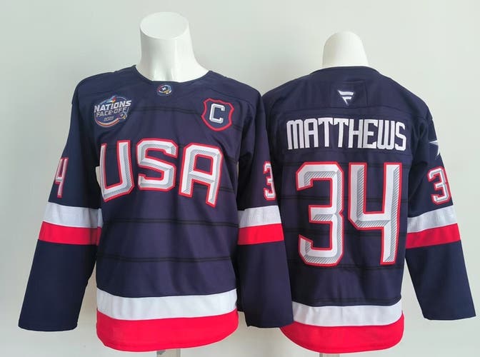 Men's USA MATTHEWS 34 Stitched Jersey Ice Hockey Jersey Size 52