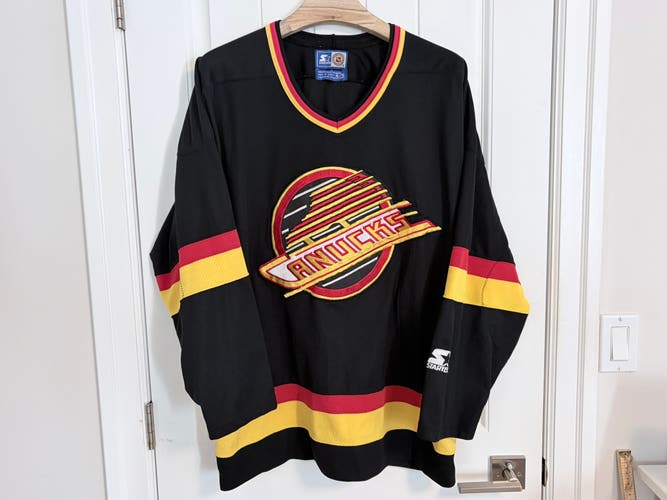 Authentic Vancouver Canucks Vintage Starter Black Skate Jersey Size XL