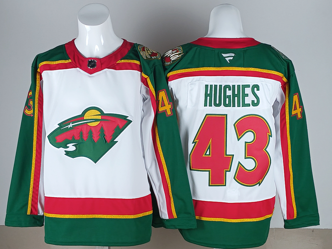 Minnesota Wild Hughes #43 Stitched White Jersey Hockey SIze 52