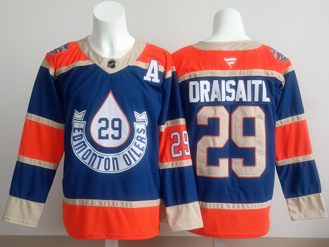 Edmonton Oilers Draisaitl 29 Blue Jersey Stitched Reverse Retro Ice Hockey Jersey Size 54
