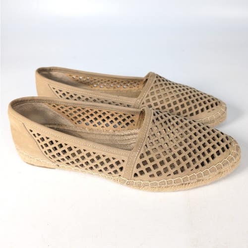 Frye Melanie Perforated Tan Leather Espadrille Flats 8.5M 3471266-CMN