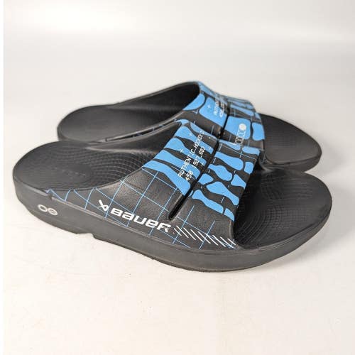 OOFOS x Bauer Recovery Slides Black Blue Hockey Sandals M7 W9 EU 40