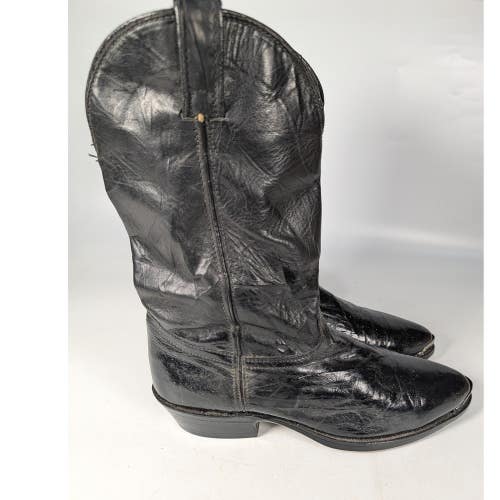Code West Mens Black Leather Western Cowboy Boot Pointed Toe Metal Tip Size 10.5