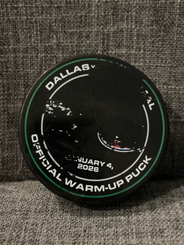 Game Used Dallas Stars vs Montreal Canadiens NHL Warm Up Hockey Puck 4/4/2026 Used