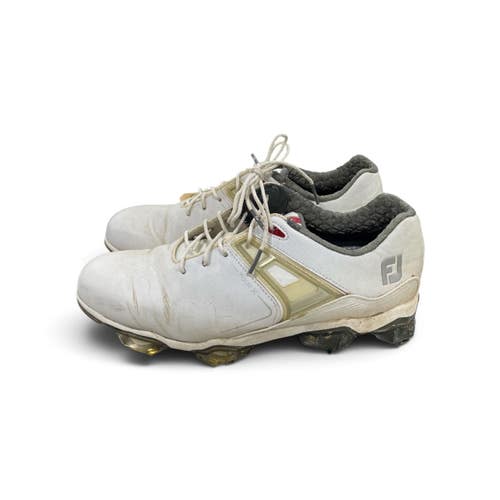 Used FootJoy Mens Spiked Golf Shoes White/Gold Senior Size 8.5 11735-S000371209