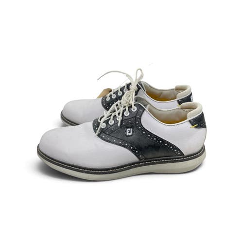 Used FootJoy Mens Saddle Golf Shoes White/Black Senior Size 8.5 11735-S000371210