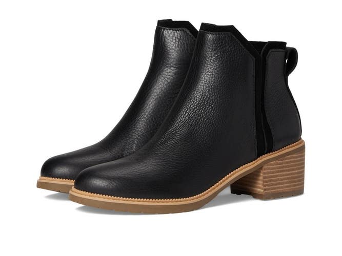 Toms Hailey 42742-79908 Boots Womens US 6B Black Leather Round Toe Ankle LIQ2091