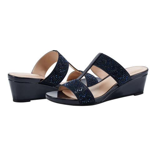 Bandolino Iluvit Sandal Womens US 6.5M Luxe Navy Embellished Wedge Heel ZOGG4586