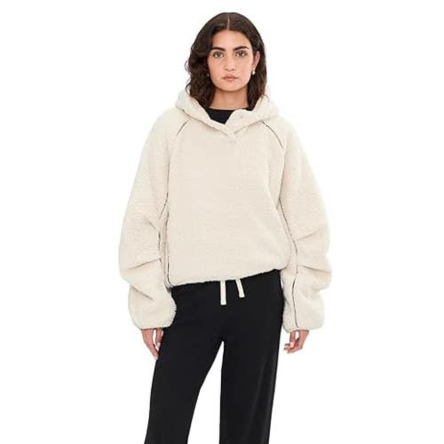 Free People Movement Free Flow Fleece Jacket Womens Small Beige Hooded CLH127