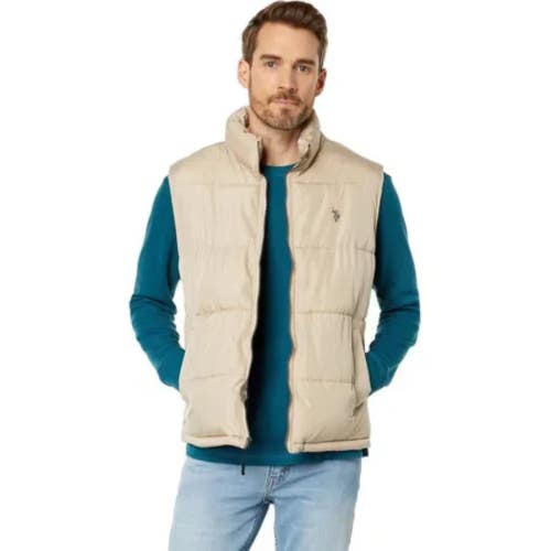 U.S. Polo Assn. Solid Signature Puffer Vest Mens Large Thompson Khaki CLH141