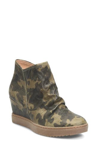 Sofft Siri Boots Women 11 Green Camo Leather Waterproof Wedge Heel Ankle JOBB115
