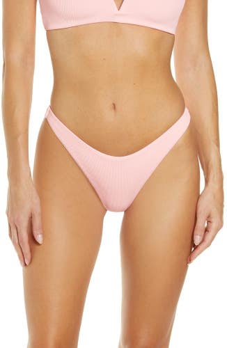 L*Space Cabana Bitsy Bikini Bottom Womens Large Pink Stretch Ribbed Thong JDM489