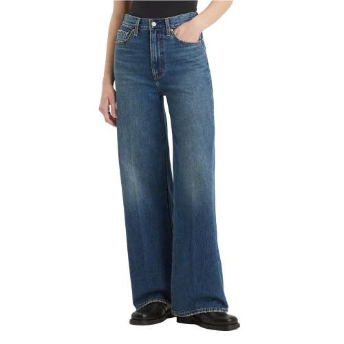 Levi's Ribcage Jeans Womens 26x32 Blue Denim Cotton Medium Wash Wide Leg CLH128