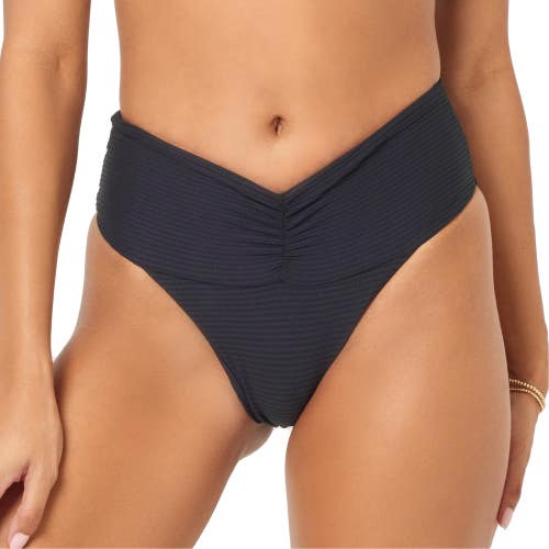 L Space Bardot Bikini Bottom Womens Small Black High Waisted Front Ruching CLH71