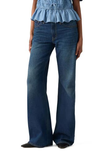 Levi's Middy Jeans Women Blue Denim Cotton Mid Rise Loose Fit Bootcut Leg MOT396