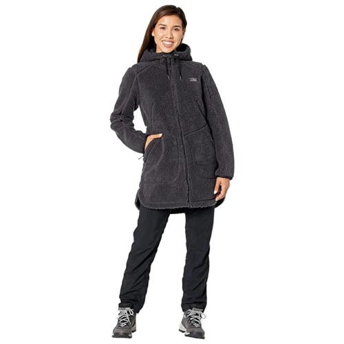 L.L.Bean Mountain Pile Coat Women's XL Gray Sherpa Fleece Full Zip Hooded MOT372