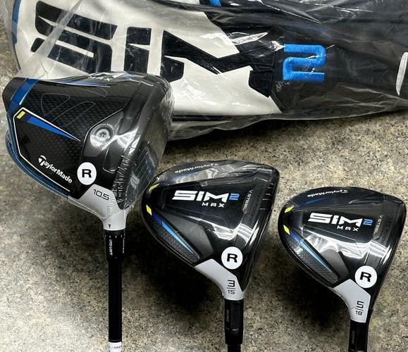 TaylorMade SIM2 MAX Set Driver, 3-Wood, 5-Wood Ventus Regular Flex RH NEW
