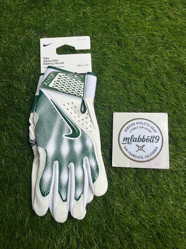 Nike Alpha Elite Batting Gloves White/Green (FD7816-111) - Extra Large (XL) College/Pro Stock - New