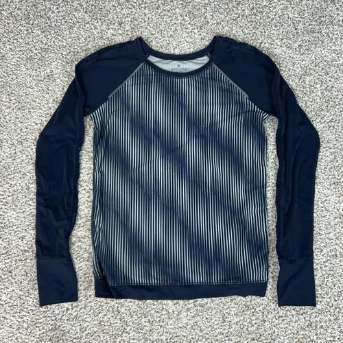 Athleta Shirt Womens XXS Blue Striped Long Sleeve Mesh Thumbholes Running Yoga
