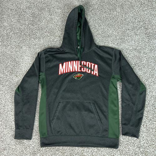 Minnesota Wild Hoodie Mens Medium Gray Green NHL Hockey Pullover Sweatshirt Logo