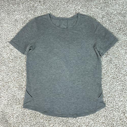 Lululemon Shirt Womens Medium Gray Short Sleeve Vented Back Running Yoga Gym Tee