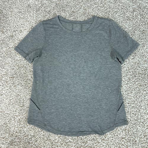 Lululemon Shirt Womens Medium Gray Short Sleeve Vented Back Running Yoga Top