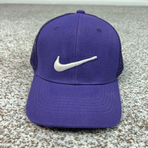 Nike Hat Cap Snap Back Mens One Size Purple Mesh Trucker Swoosh Logo Golf Sport