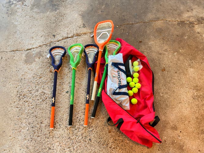 (Used) Hackees Lacrosse Sticks, Goalie stick, goal and balls.