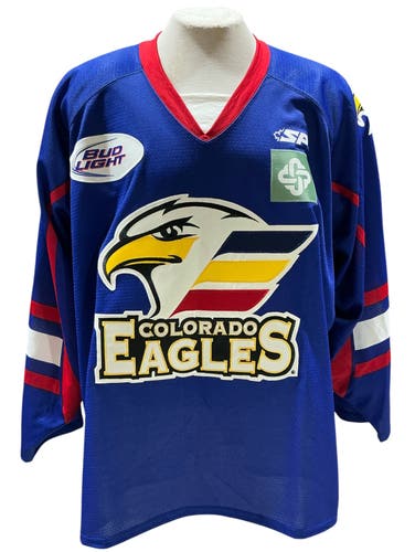SP Apparel Pro Stock Colorado Eagles Jersey Royal Blue Size 58 (Used)