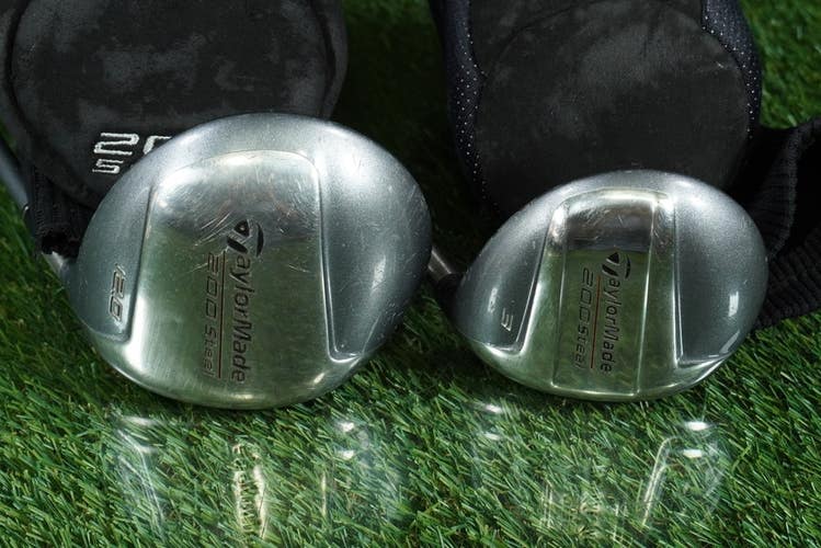TAYLORMADE 200 STEEL DRIVER + 3 WOOD SET WOMEN'S LADIES FLEX RH + HEADCOVERS