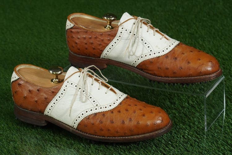 VINTAGE FLEMING DISTINCTIVELY OSTRICH LEATHER MEN'S 10 D/B GOLF SHOES ~ RARE!