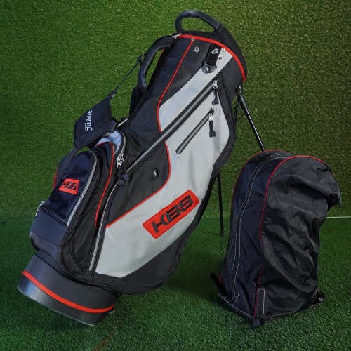 KBS / TITLEIST GOLF STAND BAG 7 WAY + RAIN HOOD BLACK / GRAY / RED ~ VERY RARE!