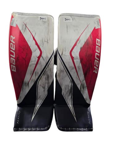 Used Bauer Flylite Senior Goalie Leg Pads White/Navy/Red 34"