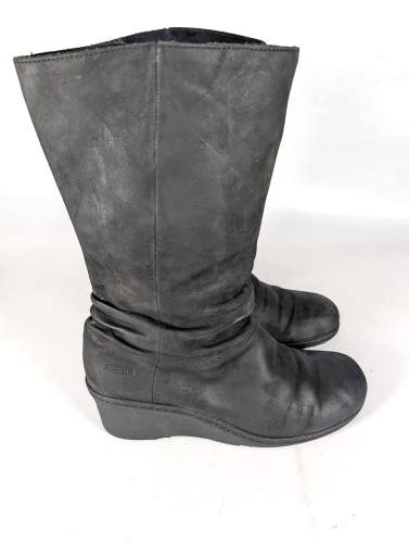 Keen Akita Mid Boot Black Leather Wedge Pull On Slouch 1007692 Womens Size: 10