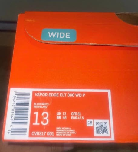 Nike Vapor Edge Elite 360 Flyknit WIDE Football Cleats Black/White Men's Size 13