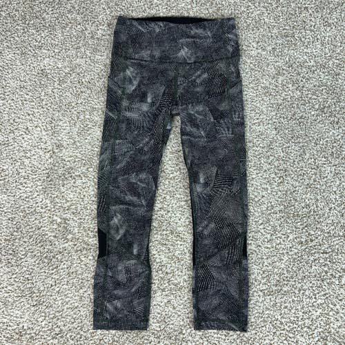 Lululemon Leggings Womens 4 Black Gray Pace Rival Crop Mesh Pockets Running Gym