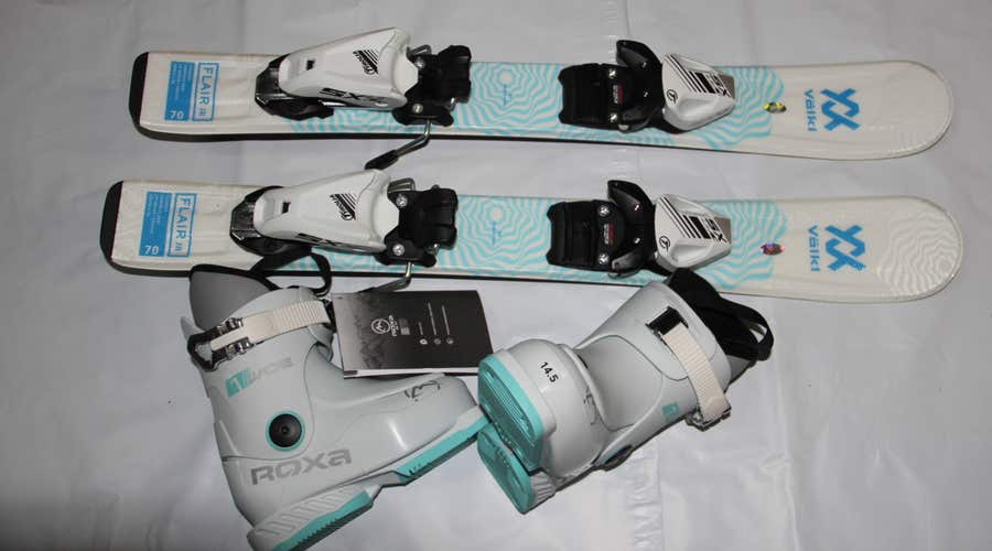NEW VOLKL kids girl's skis 70cm adjustable SX 4.5 bindings + BOOTS 14.5/US 6