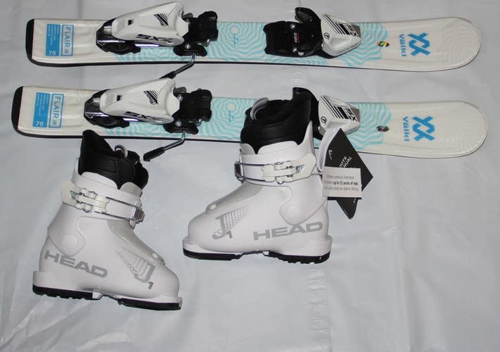 NEW VOLKL kids girl's skis 70cm adjustable SX 4.5 bindings + HEAD J1 boots 15.5